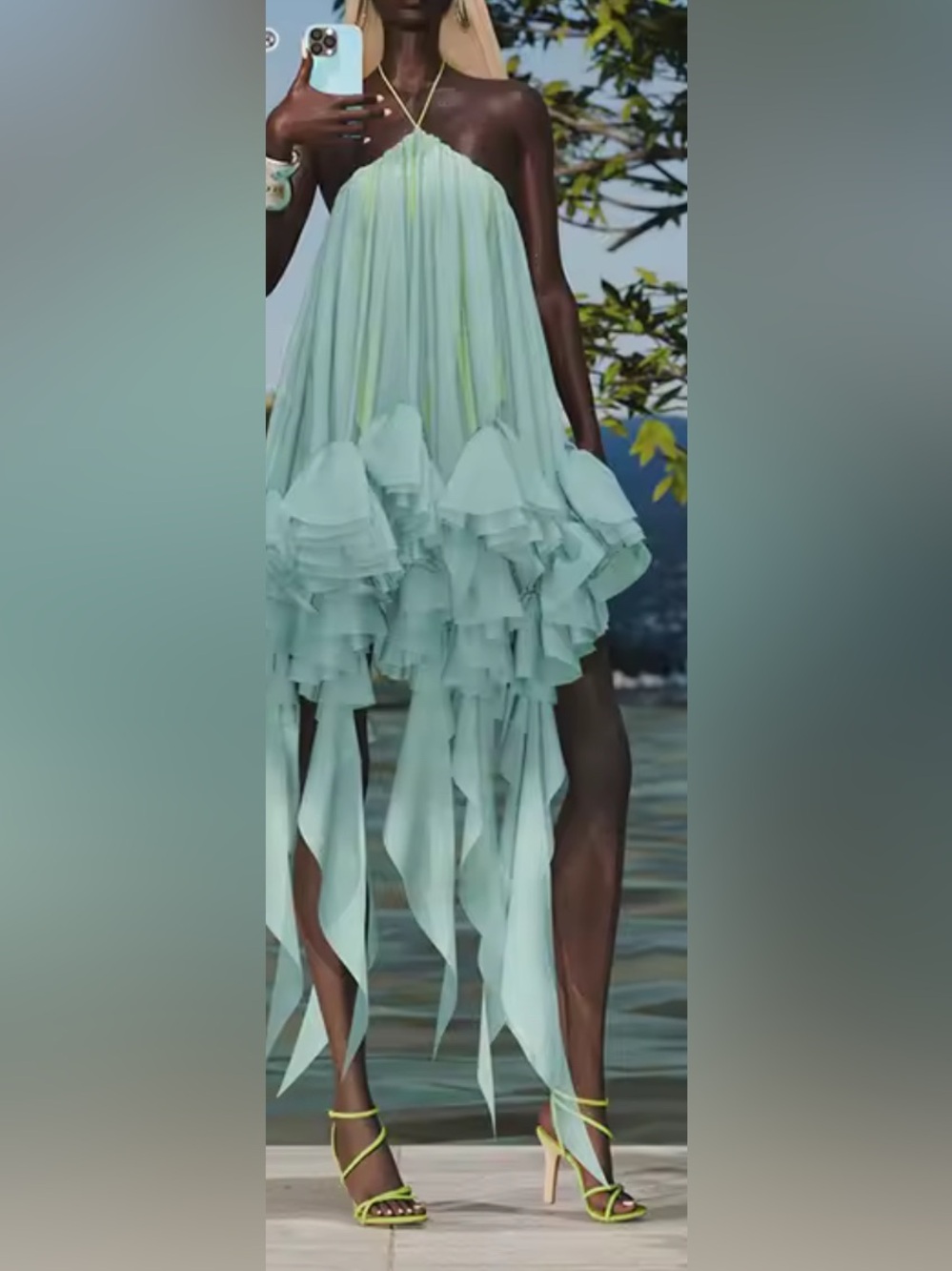NEW $268 Tyndall Seafoam Ruffled Halter Asymmetrical Dress